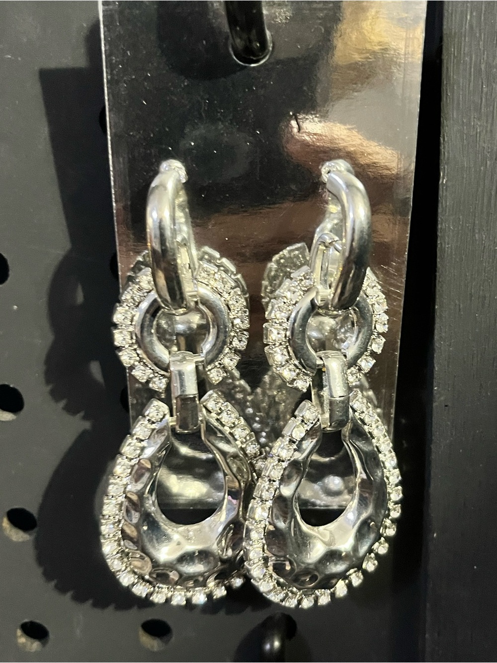 Dazzling Silver Crystal Teardrop Hoop Earrings